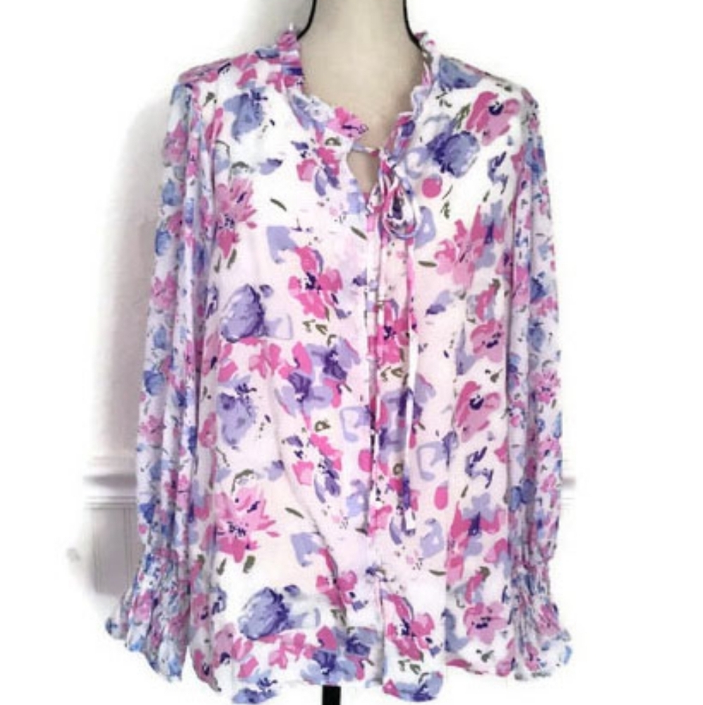 Floral Pink Blouse Romantic Feminine Garden Girl Cottage Core Size XL